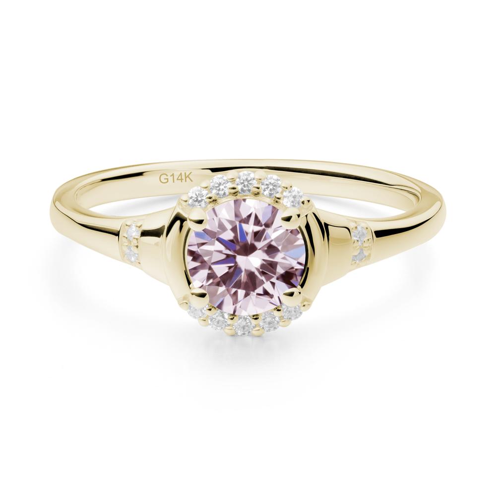 Round Pink Cubic Zirconia Halo Ring - LUO Jewelry #metal_14k yellow gold