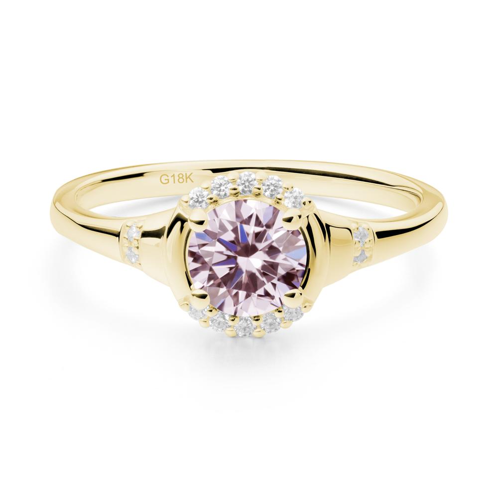 Round Pink Cubic Zirconia Halo Ring - LUO Jewelry #metal_18k yellow gold