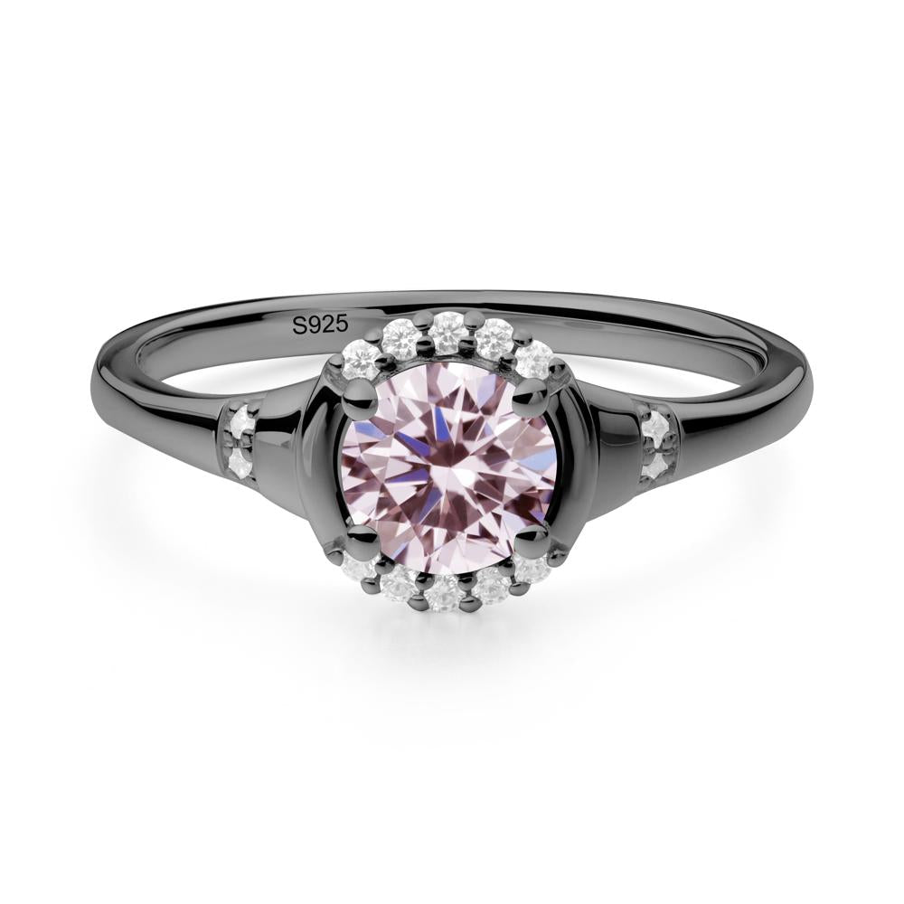 Round Pink Cubic Zirconia Halo Ring - LUO Jewelry #metal_black finish sterling silver