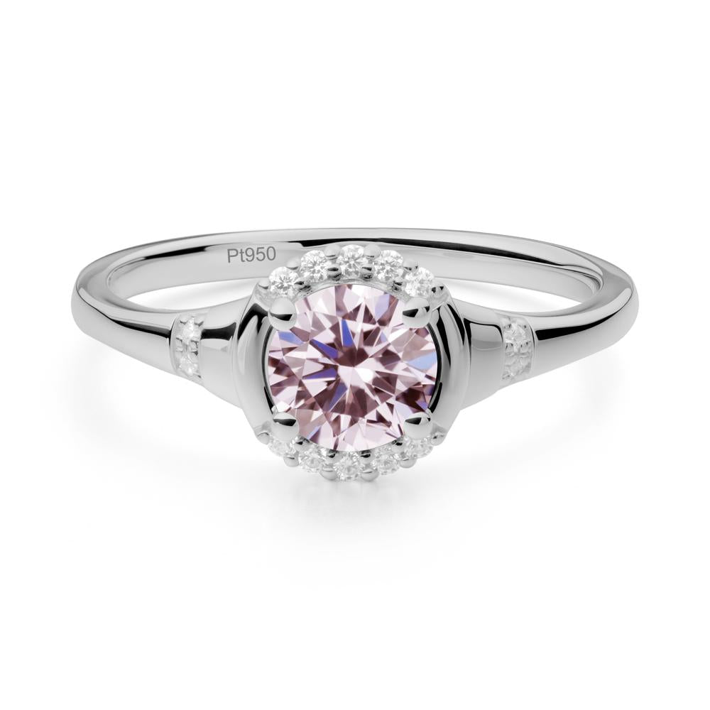 Round Pink Cubic Zirconia Halo Ring - LUO Jewelry #metal_platinum
