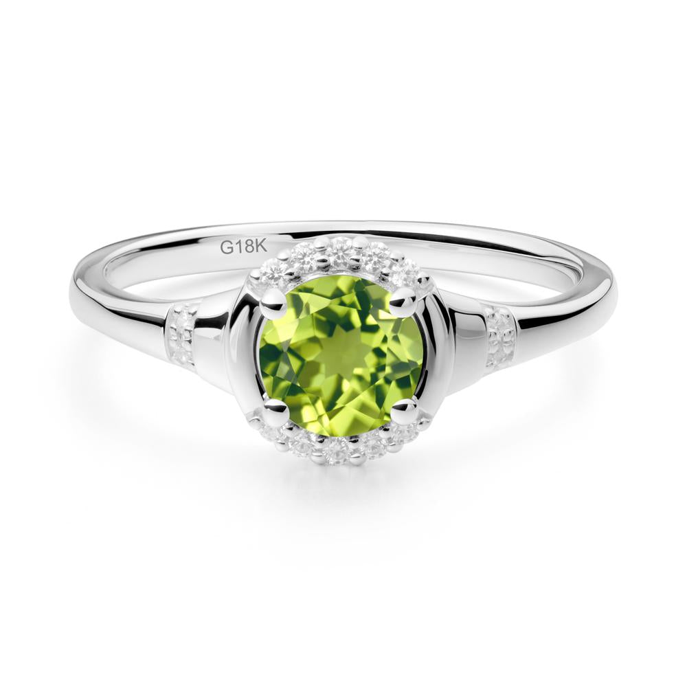 Round Peridot Halo Ring - LUO Jewelry #metal_18k white gold