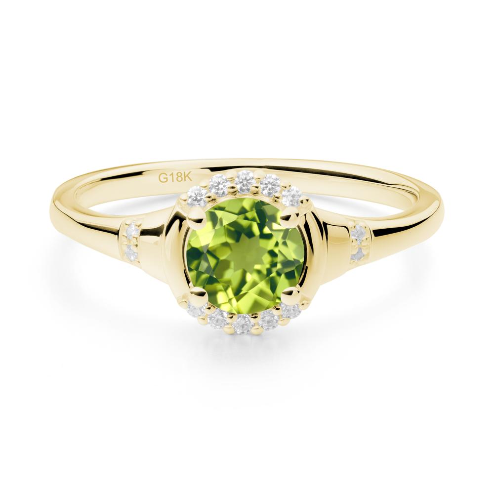 Round Peridot Halo Ring - LUO Jewelry #metal_18k yellow gold