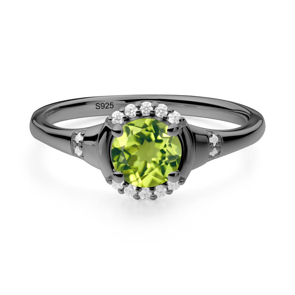 Round Peridot Halo Ring - LUO Jewelry #metal_black finish sterling silver