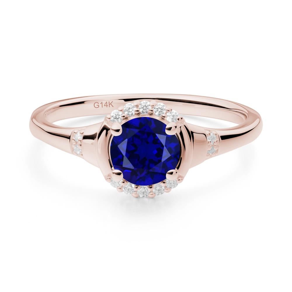Round Sapphire Halo Ring - LUO Jewelry #metal_14k rose gold