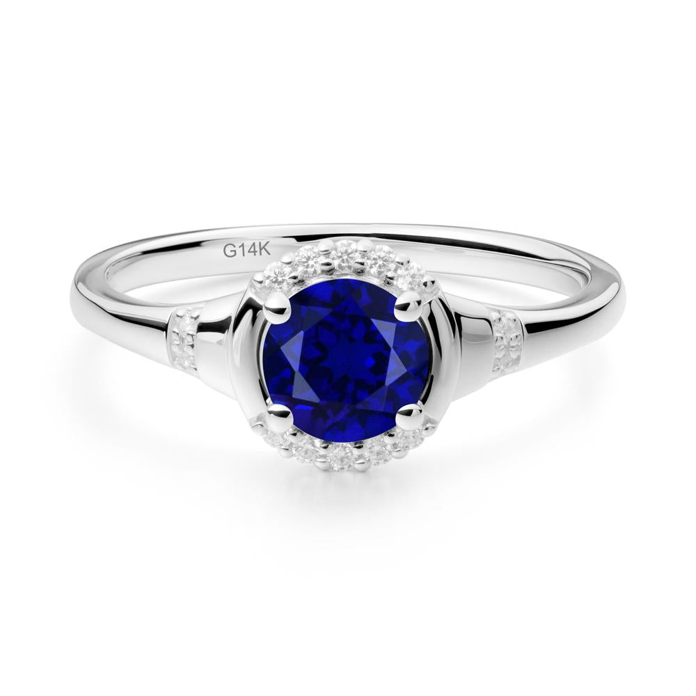 Round Sapphire Halo Ring - LUO Jewelry #metal_14k white gold