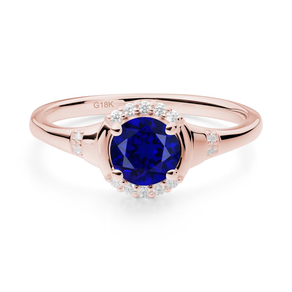 Round Sapphire Halo Ring - LUO Jewelry #metal_18k rose gold