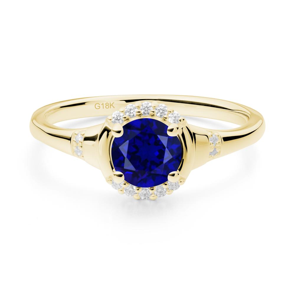 Round Sapphire Halo Ring - LUO Jewelry #metal_18k yellow gold