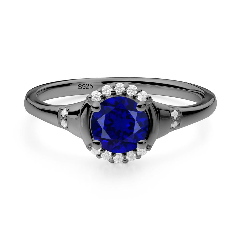 Round Sapphire Halo Ring - LUO Jewelry #metal_black finish sterling silver