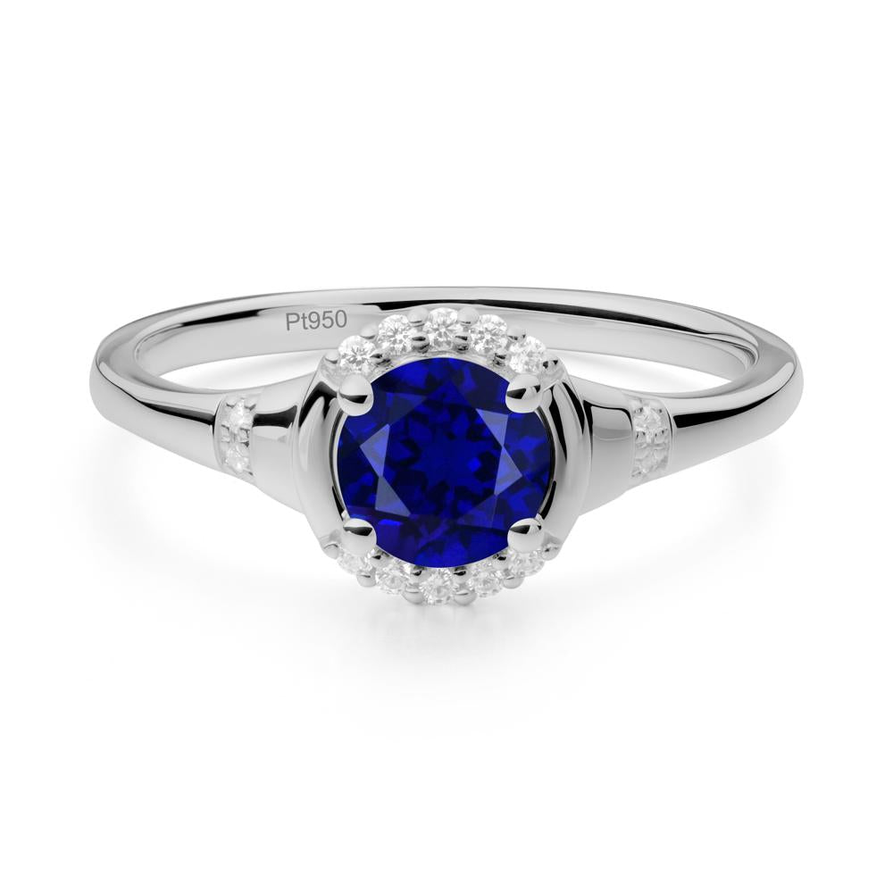 Round Sapphire Halo Ring - LUO Jewelry #metal_platinum