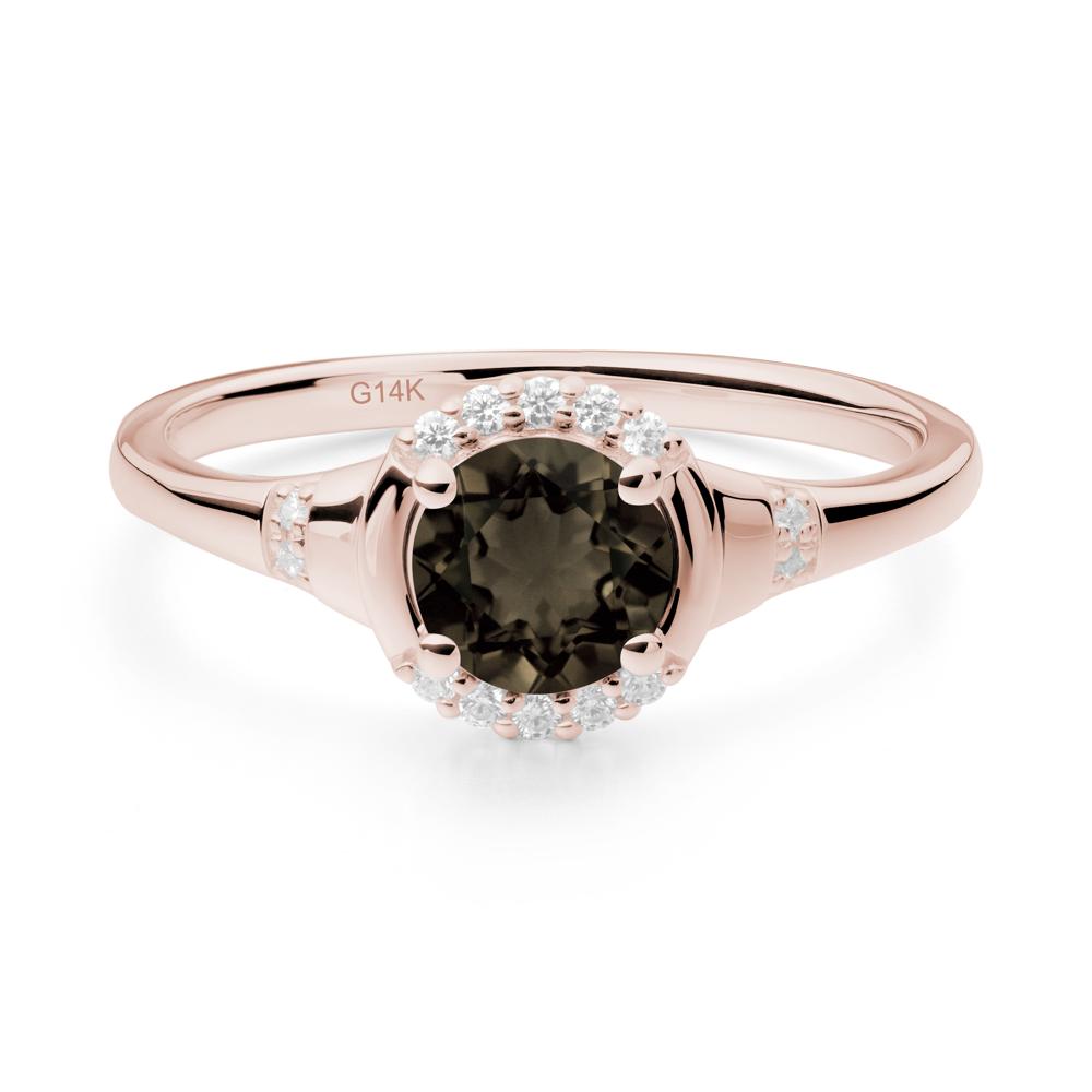 Round Smoky Quartz Halo Ring - LUO Jewelry #metal_14k rose gold