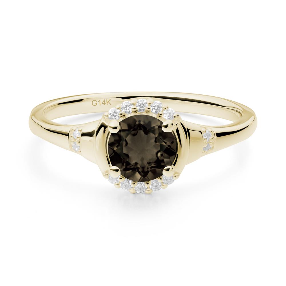 Round Smoky Quartz Halo Ring - LUO Jewelry #metal_14k yellow gold