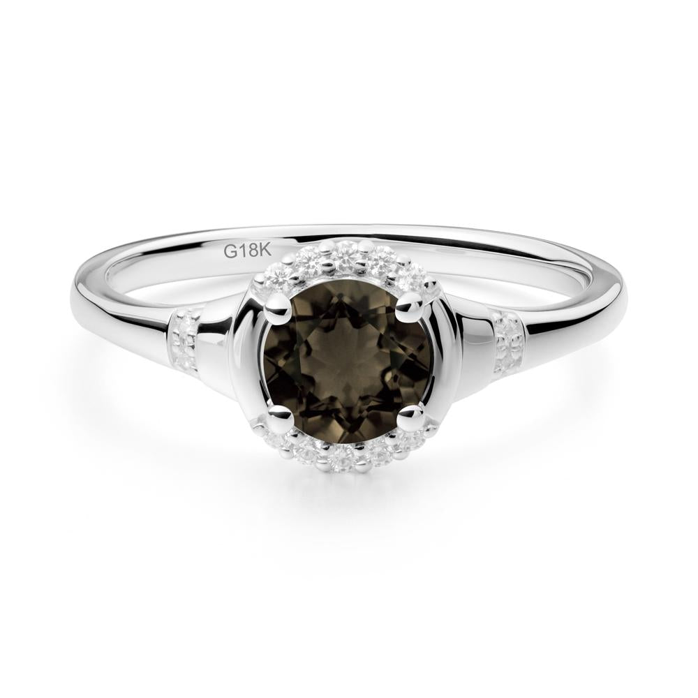Round Smoky Quartz Halo Ring - LUO Jewelry #metal_18k white gold