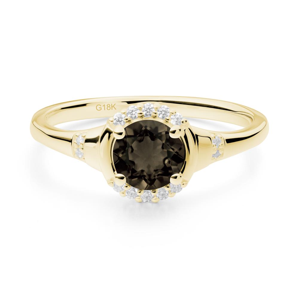 Round Smoky Quartz Halo Ring - LUO Jewelry #metal_18k yellow gold