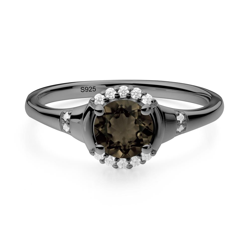 Round Smoky Quartz Halo Ring - LUO Jewelry #metal_black finish sterling silver