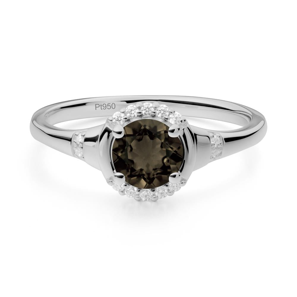 Round Smoky Quartz Halo Ring - LUO Jewelry #metal_platinum