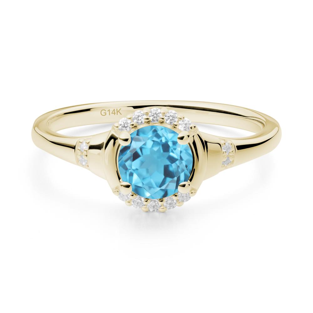 Swiss Blue Topaz Halo Statement Ring - LUO Jewelry #metal_14k yellow gold