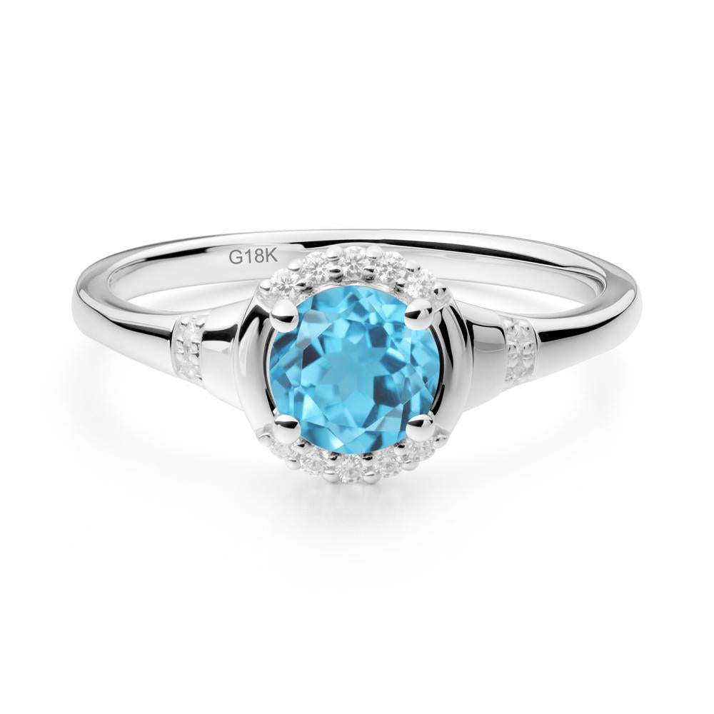 Swiss Blue Topaz Halo Statement Ring - LUO Jewelry #metal_18k white gold