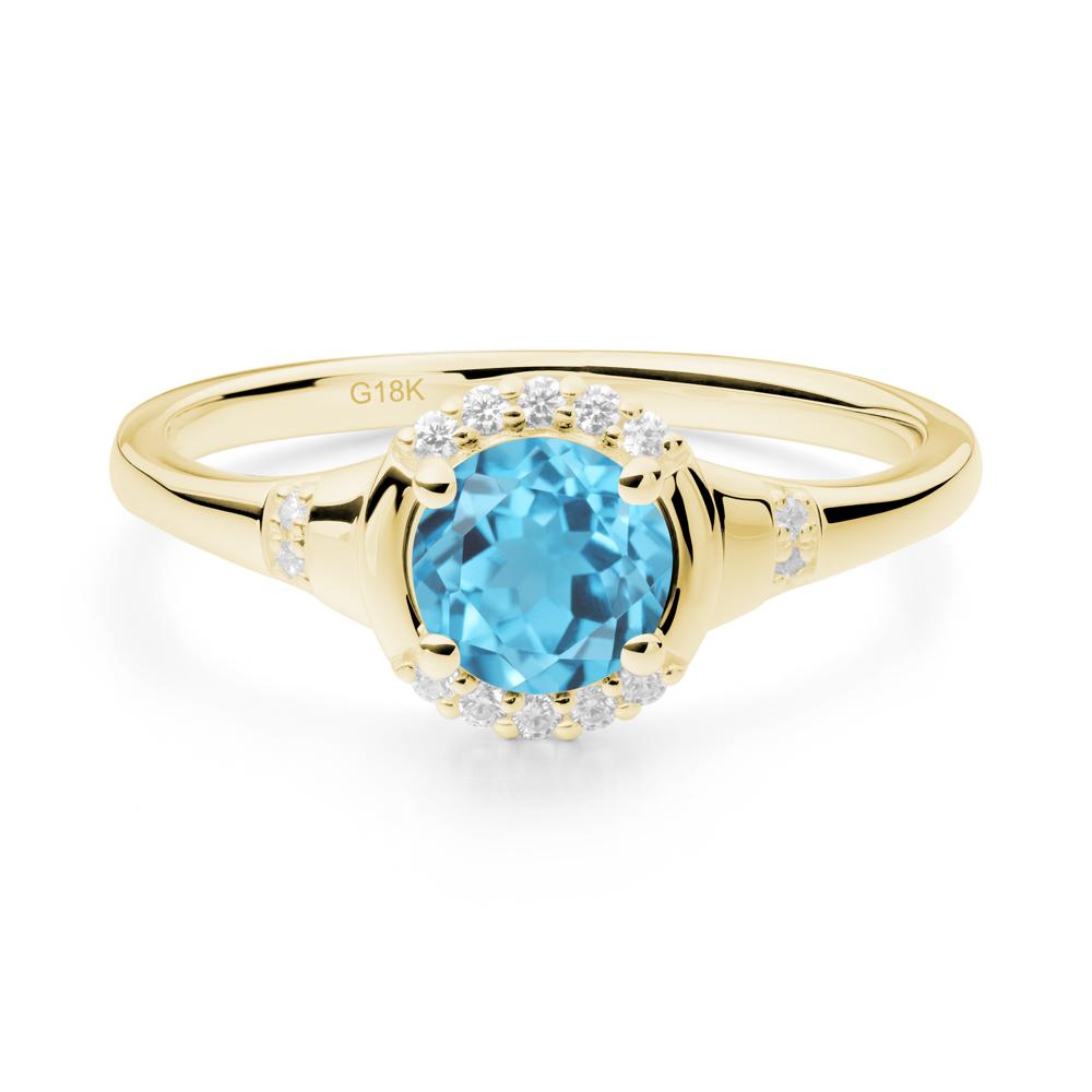 Swiss Blue Topaz Halo Statement Ring - LUO Jewelry #metal_18k yellow gold