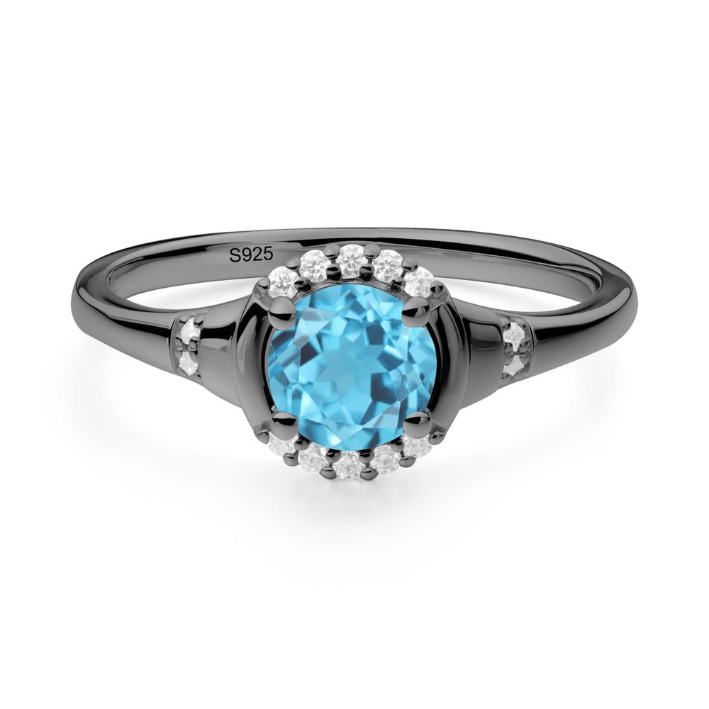 Swiss Blue Topaz Halo Statement Ring - LUO Jewelry #metal_black finish sterling silver