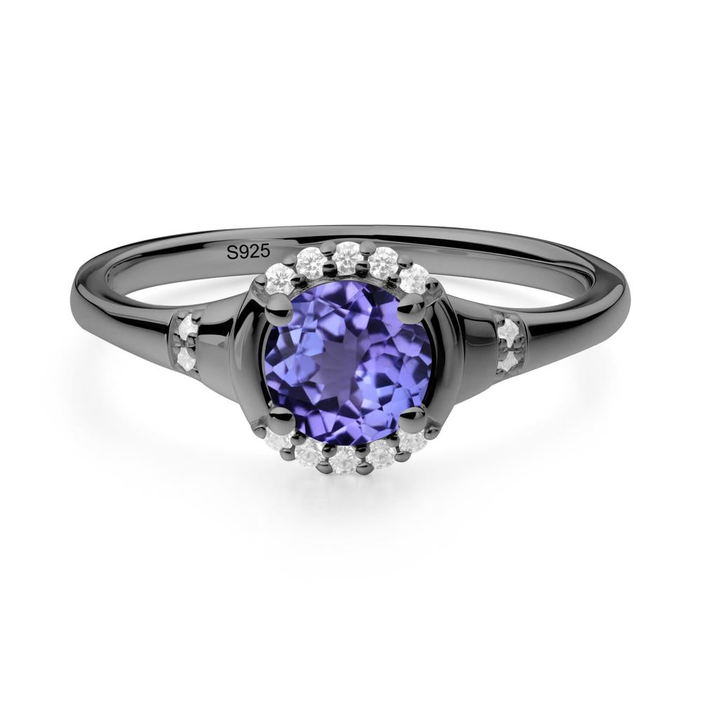 Tanzanite Halo Statement Ring - LUO Jewelry #metal_black finish sterling silver