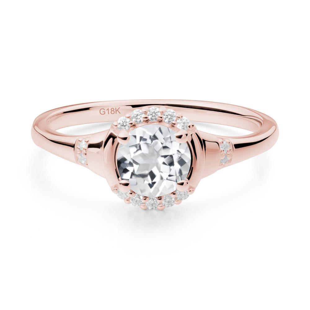Round White Topaz Halo Ring - LUO Jewelry #metal_18k rose gold
