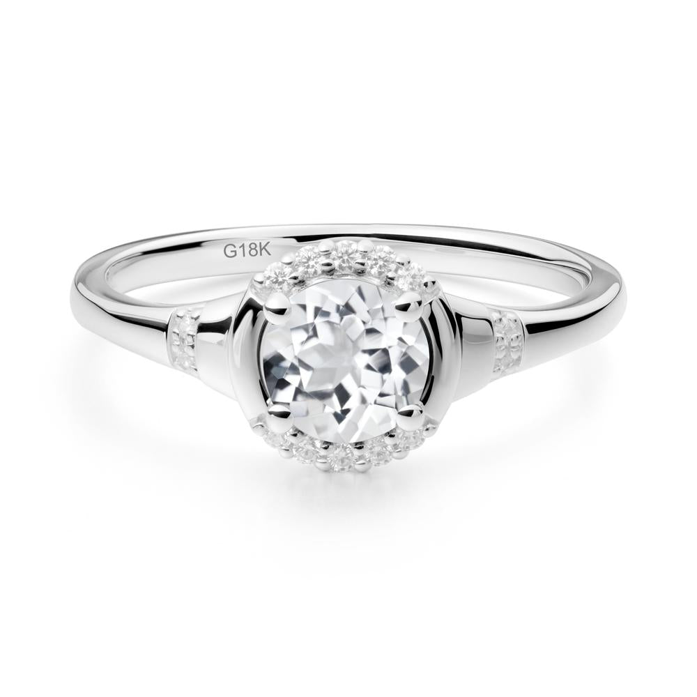 Round White Topaz Halo Ring - LUO Jewelry #metal_18k white gold