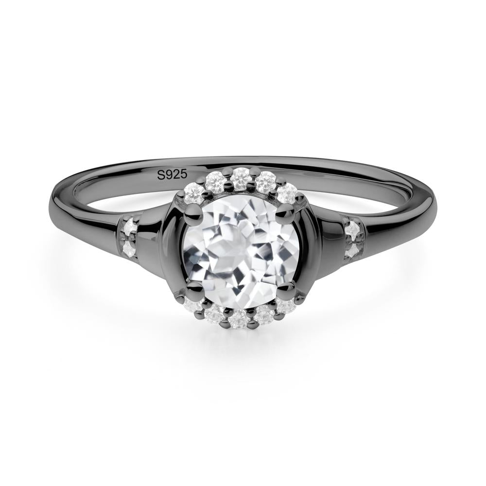 Round White Topaz Halo Ring - LUO Jewelry #metal_black finish sterling silver