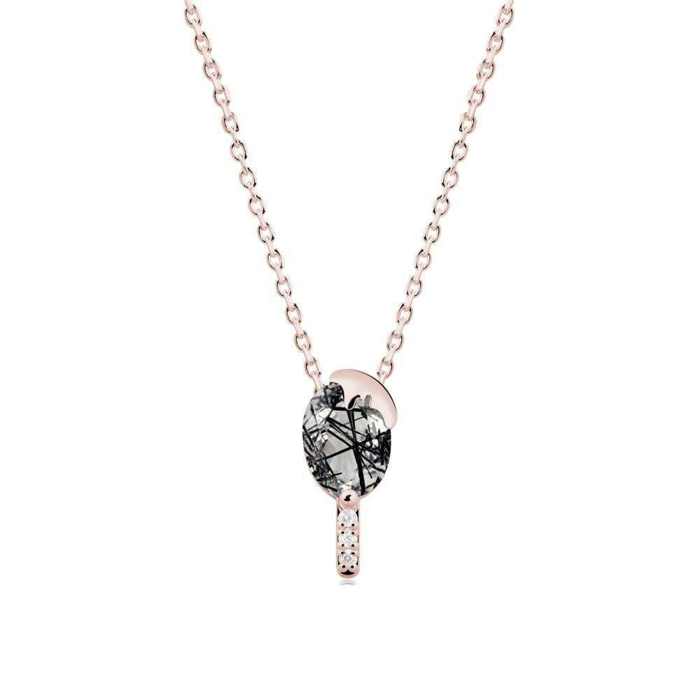 Unique Oval Black Rutilated Quartz Necklace - LUO Jewelry #metal_14k rose gold