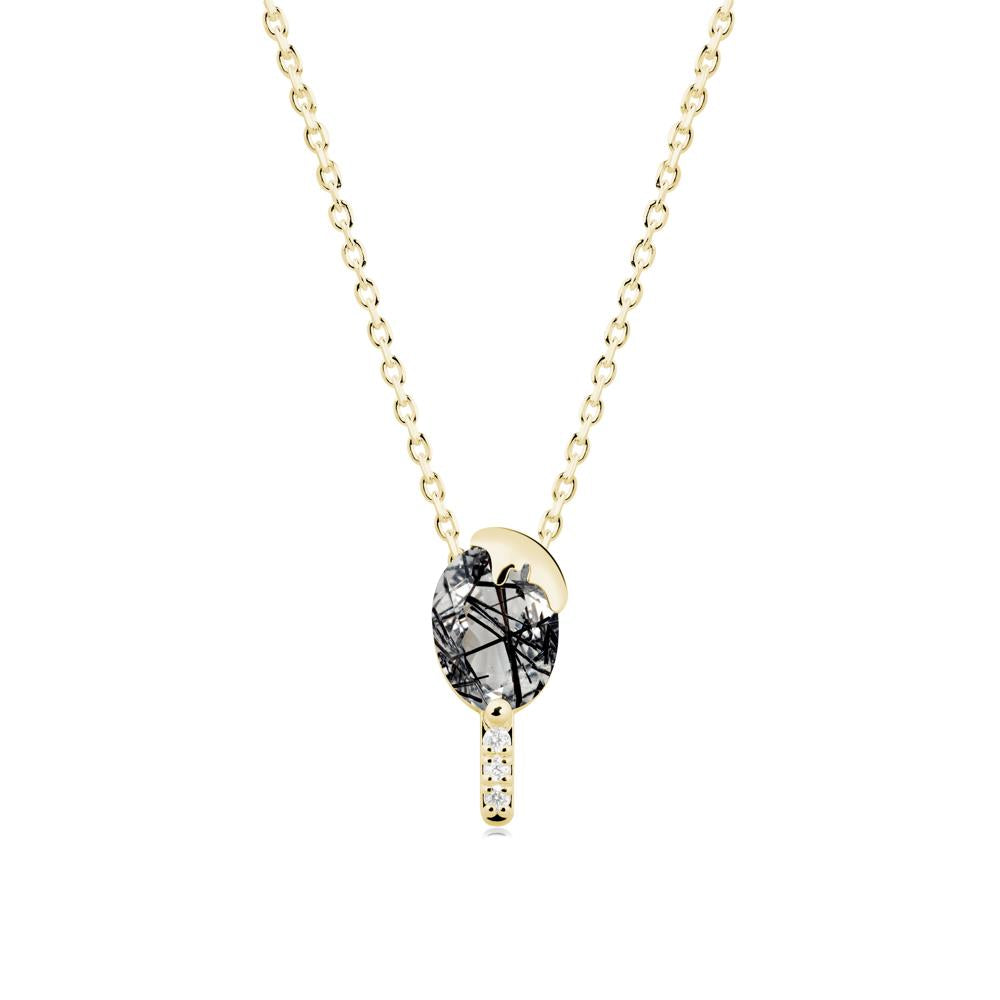 Unique Oval Black Rutilated Quartz Necklace - LUO Jewelry #metal_18k yellow gold
