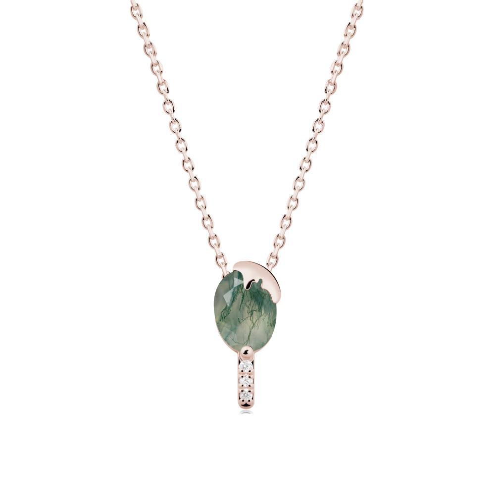 Unique Oval Moss Agate Necklace - LUO Jewelry #metal_14k rose gold