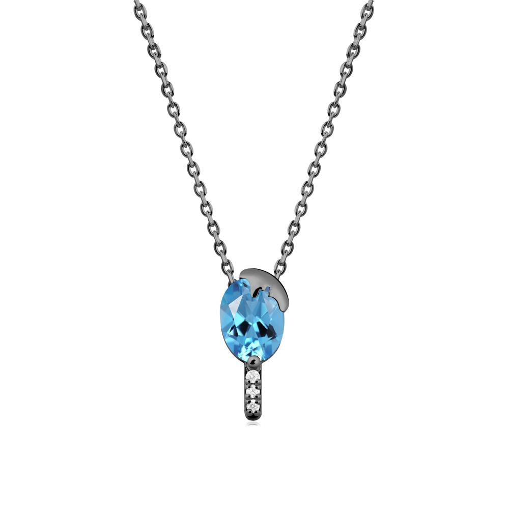 Unique Oval Swiss Blue Topaz Necklace - LUO Jewelry #metal_black finish sterling silver