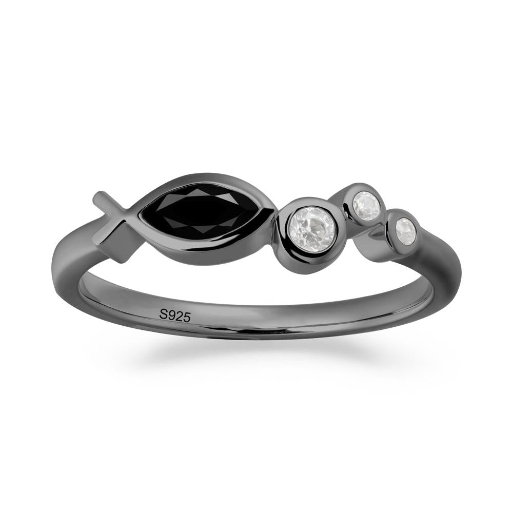 Marquise Black Spinel Ichthys Ring - LUO Jewelry #metal_black finish sterling silver