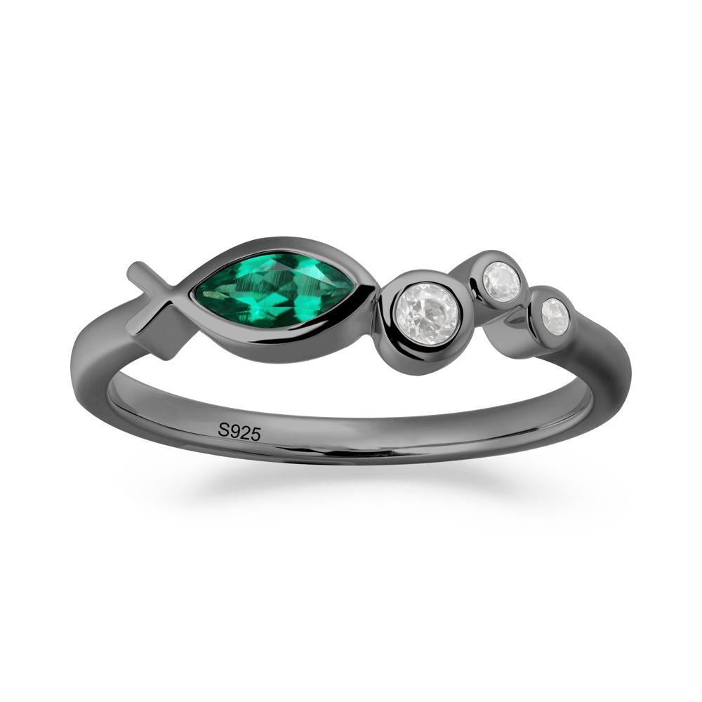 Marquise Emerald Ichthys Ring - LUO Jewelry #metal_black finish sterling silver