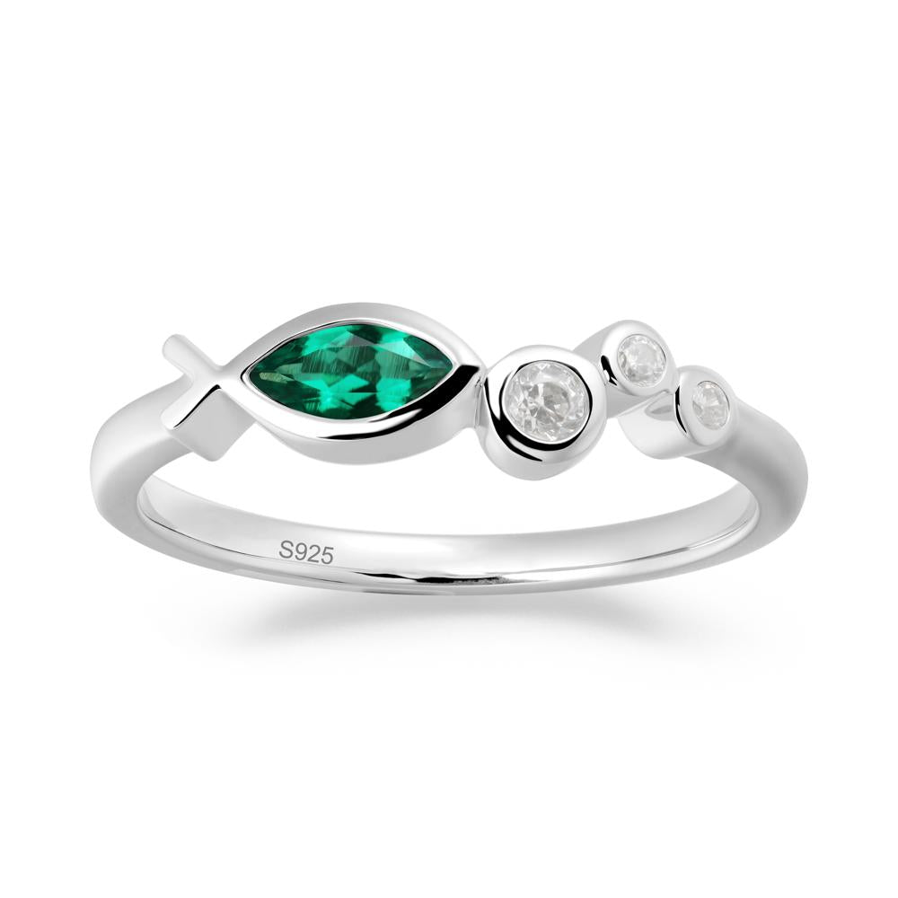 Marquise Emerald Ichthys Ring - LUO Jewelry #metal_sterling silver