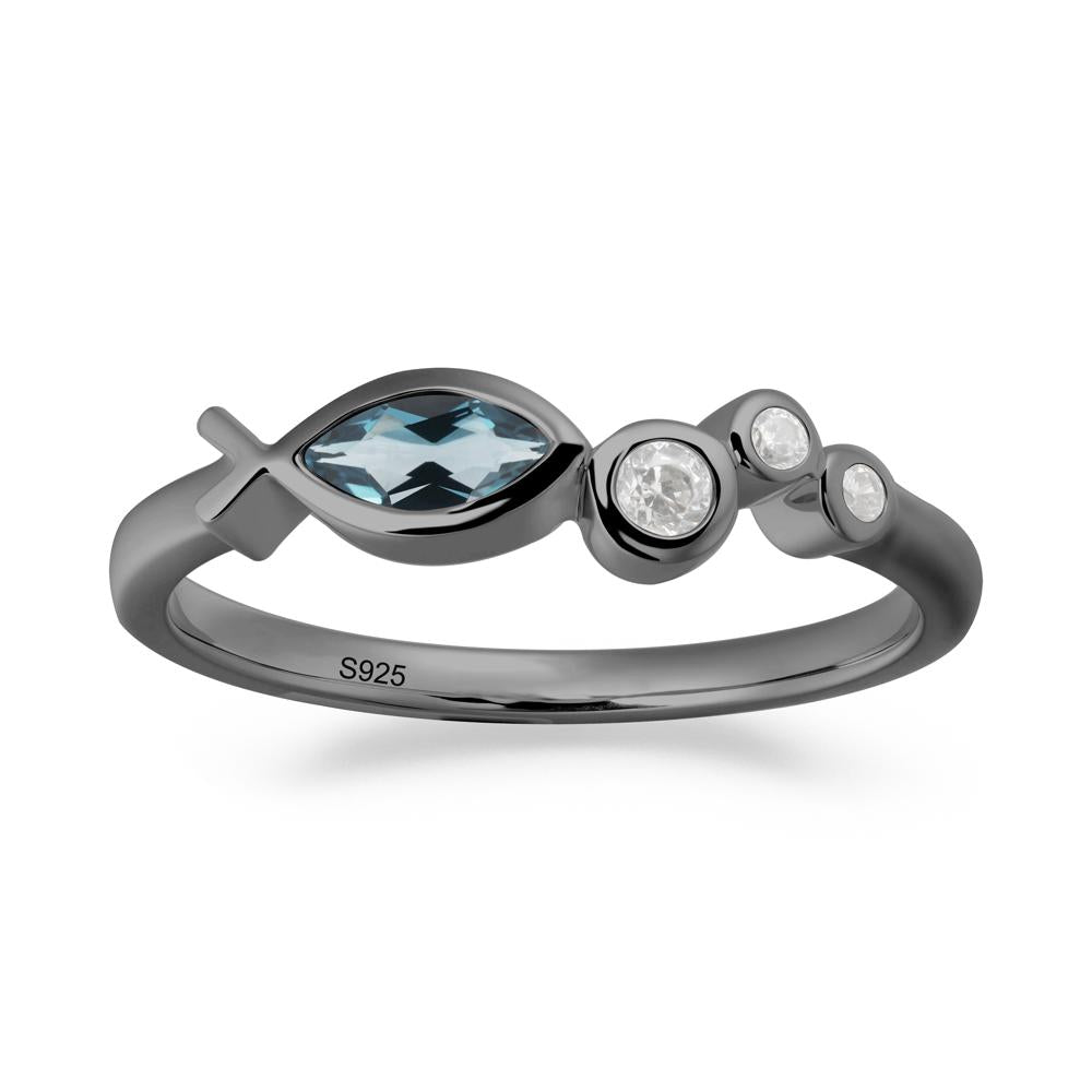 Fish Inspired London Blue Topaz Ring - LUO Jewelry #metal_black finish sterling silver