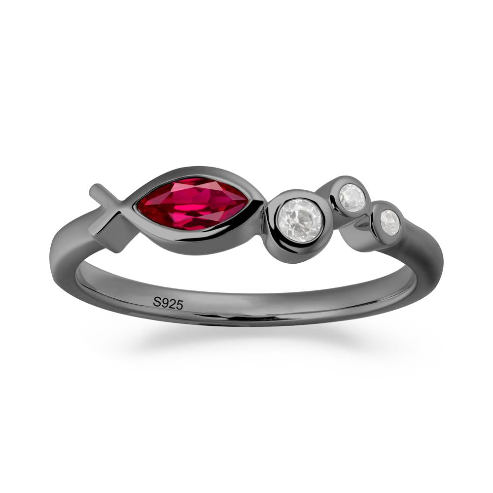 Fish Inspired Ruby Ring - LUO Jewelry #metal_black finish sterling silver