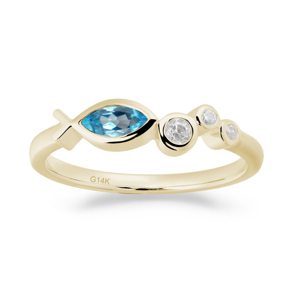 Marquise Swiss Blue Topaz Ichthys Ring - LUO Jewelry #metal_14k yellow gold