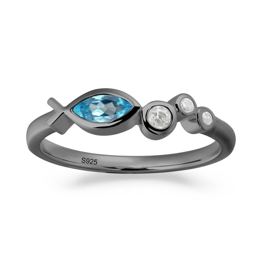 Marquise Swiss Blue Topaz Ichthys Ring - LUO Jewelry #metal_black finish sterling silver