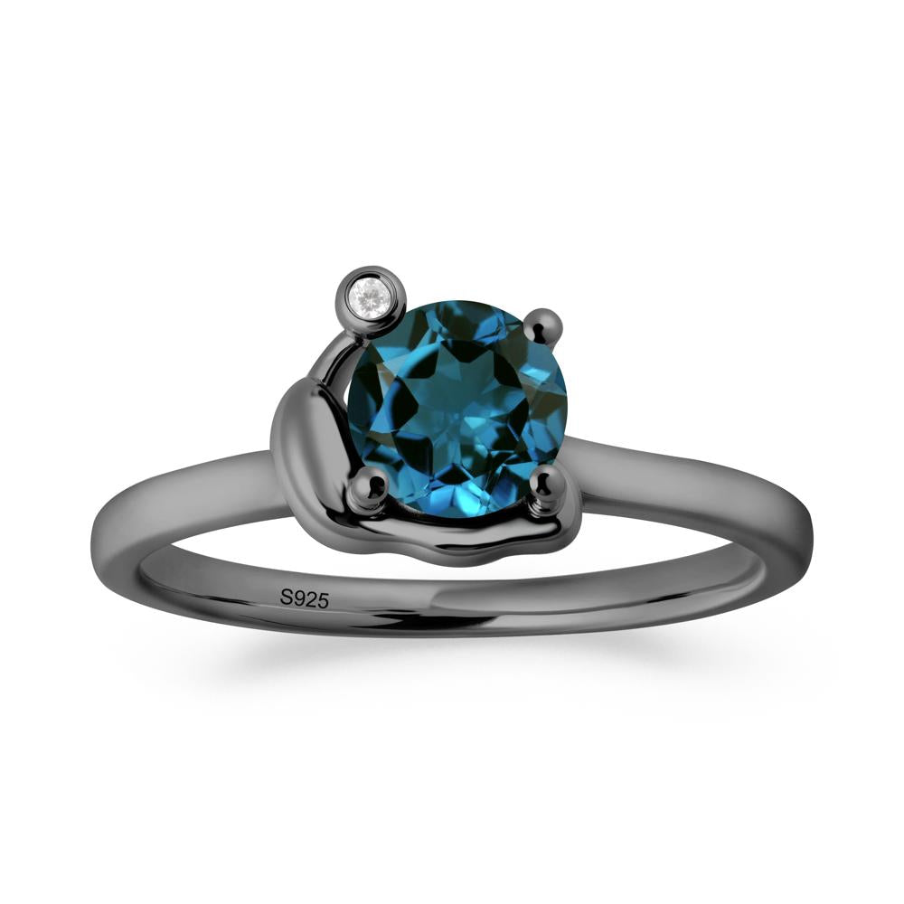 Minimalist Snail Inspired London Blue Topaz Ring - LUO Jewelry #metal_black finish sterling silver