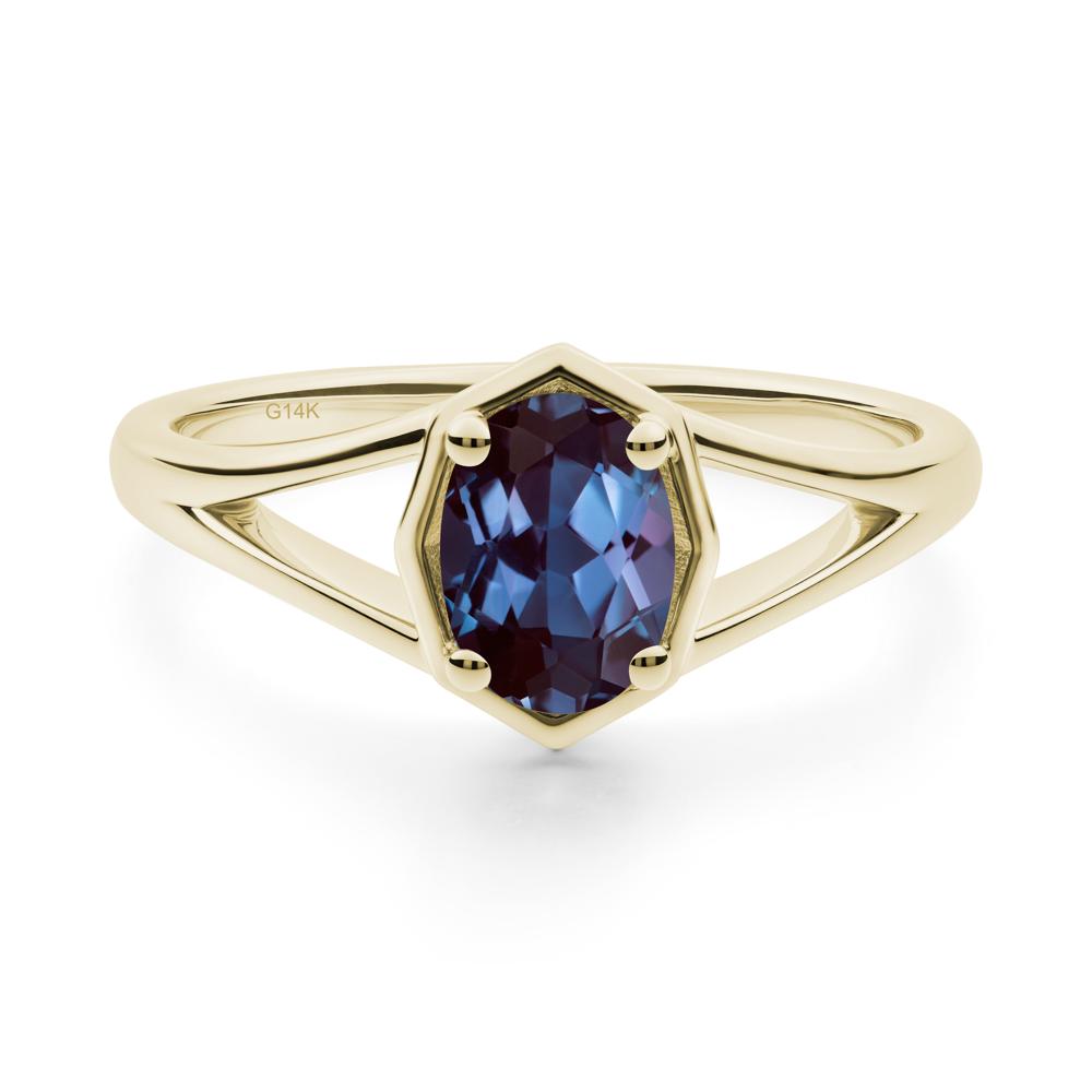 Oval Alexandrite Split Shank Eengagement Ring - LUO Jewelry #metal_14k yellow gold