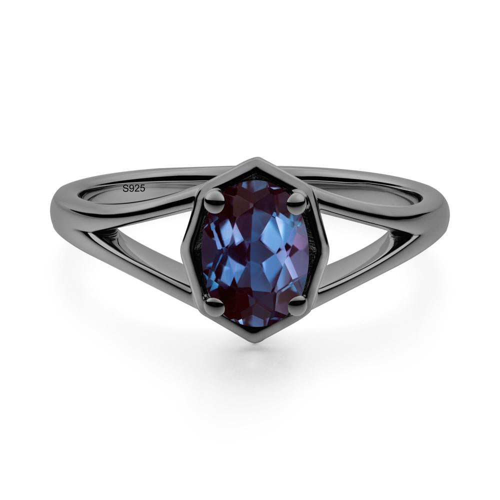 Oval Alexandrite Split Shank Eengagement Ring - LUO Jewelry #metal_black finish sterling silver