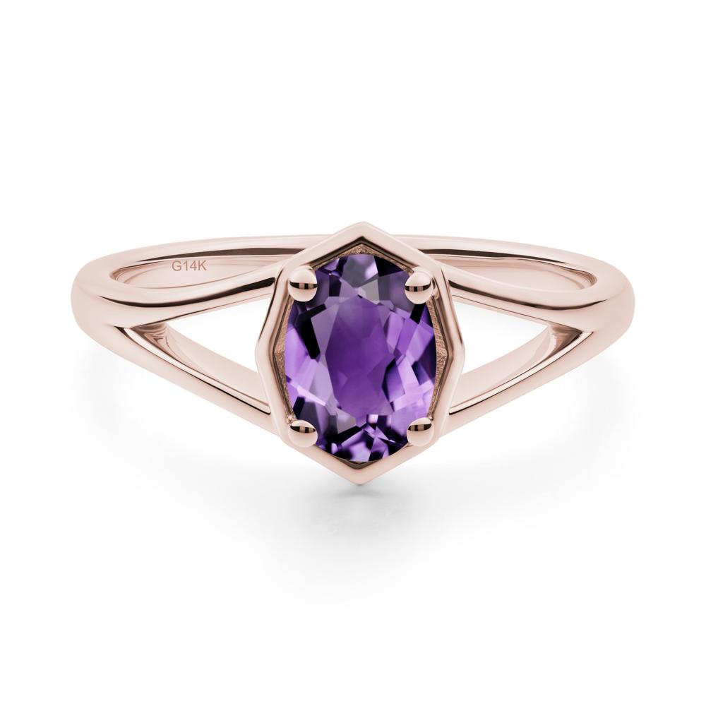 Solitaire Amethyst Ring with Octagon Frame - LUO Jewelry #metal_14k rose gold
