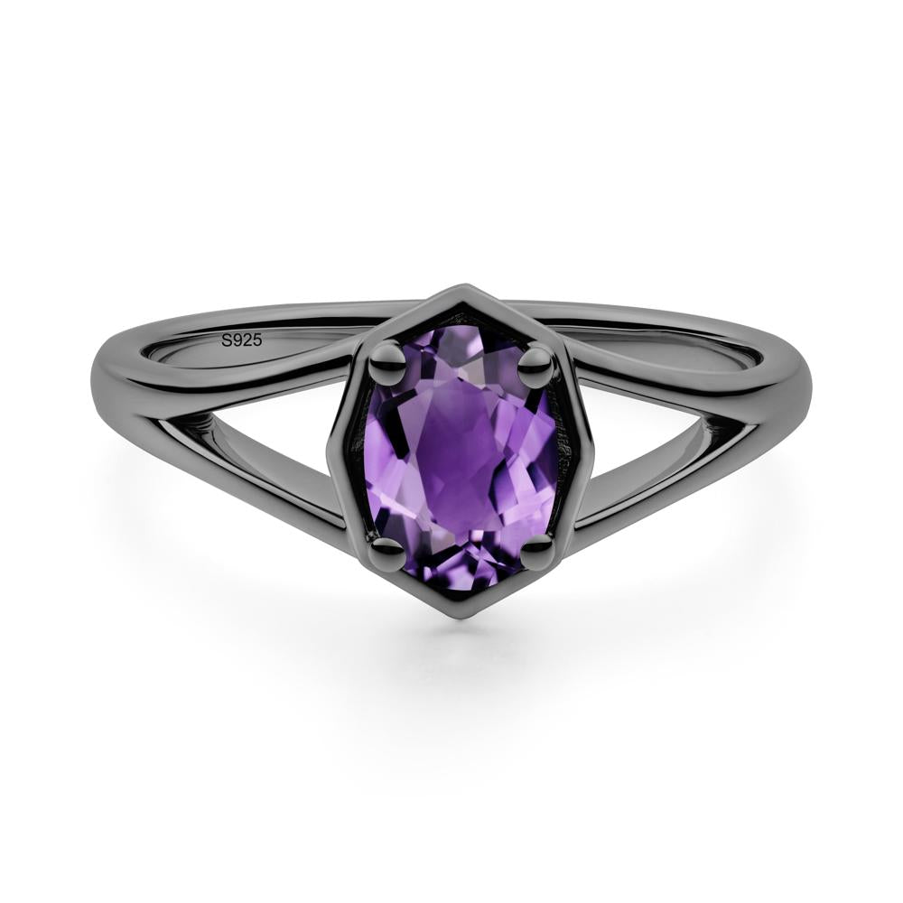 Solitaire Amethyst Ring with Octagon Frame - LUO Jewelry #metal_black finish sterling silver