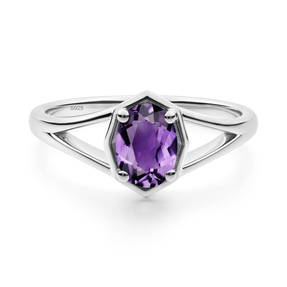 Solitaire Amethyst Ring with Octagon Frame - LUO Jewelry #metal_sterling silver