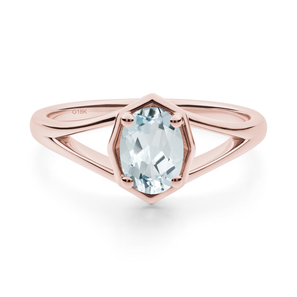 Oval Aquamarine Split Shank Eengagement Ring - LUO Jewelry #metal_18k rose gold