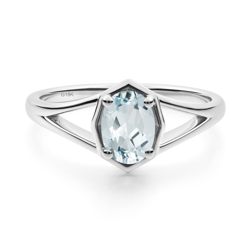 Oval Aquamarine Split Shank Eengagement Ring - LUO Jewelry #metal_18k white gold