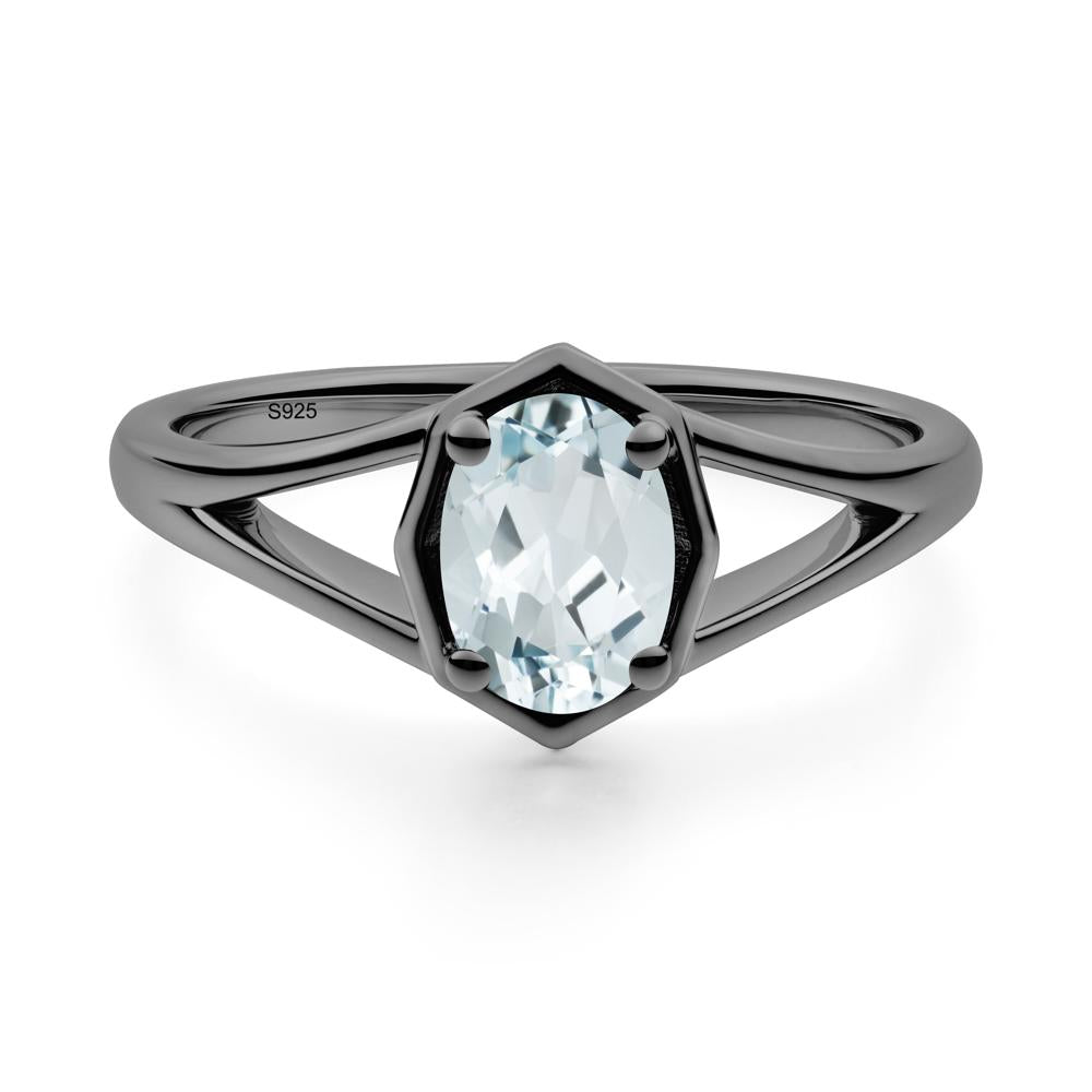 Oval Aquamarine Split Shank Eengagement Ring - LUO Jewelry #metal_black finish sterling silver
