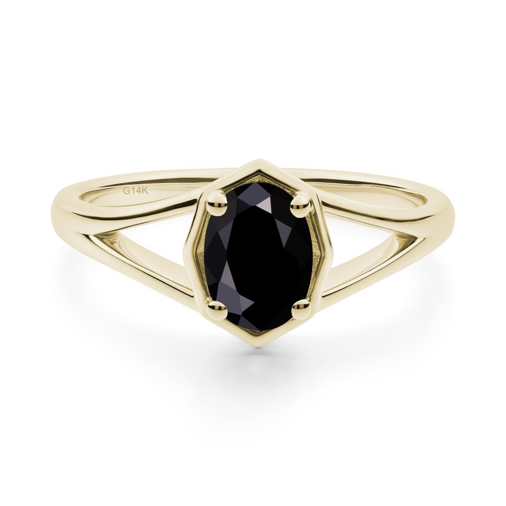 Solitaire Black Spinel Ring with Octagon Frame - LUO Jewelry #metal_14k yellow gold