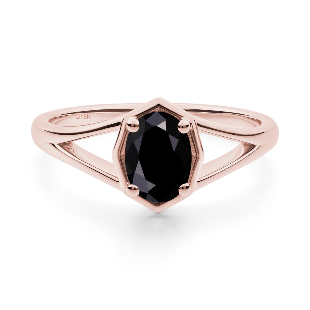 Solitaire Black Spinel Ring with Octagon Frame - LUO Jewelry #metal_18k rose gold