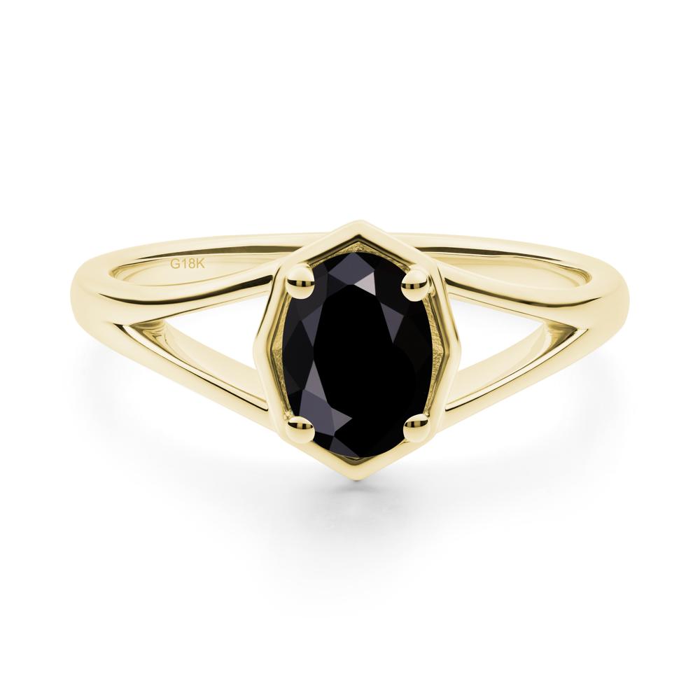 Solitaire Black Spinel Ring with Octagon Frame - LUO Jewelry #metal_18k yellow gold